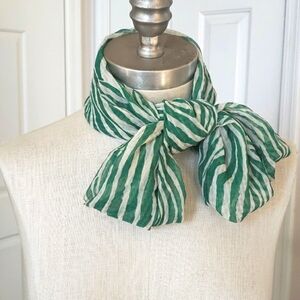 VINTAGE Silk Scarf Rectangle Green White Animal Print Tiger Zebra